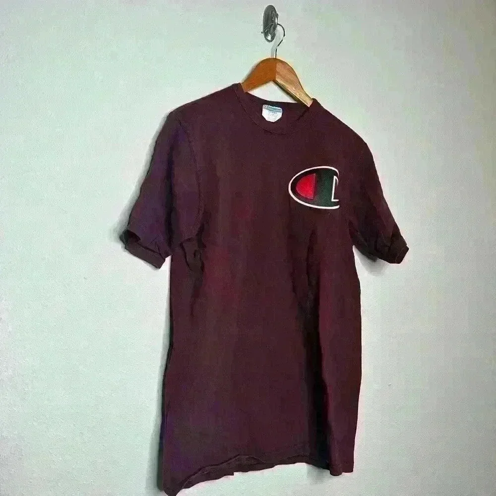 Vintage champion tee shirt sleeve burgundy size Large